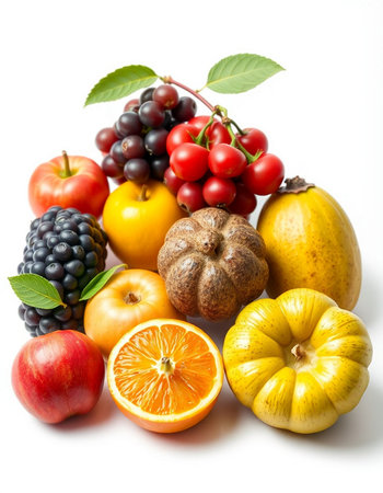 Fresh fruits isolated on white background. Healthy food concept.の写真素材