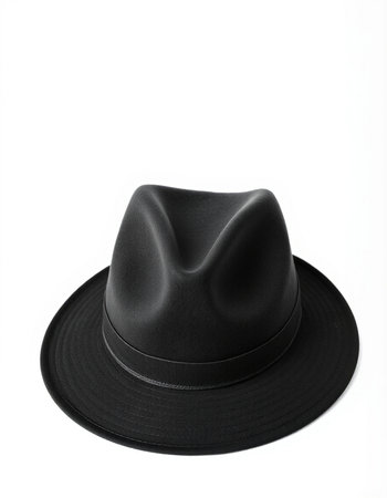Black hat isolated on a white background. Fashionable black hat.の写真素材