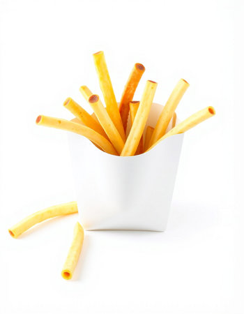 Crispy bread sticks in a white paper cup isolated on white background