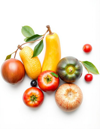 Fresh fruits and vegetables isolated on white background. Healthy food concept.の写真素材