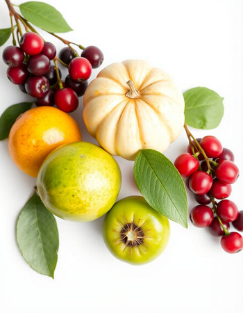Fruits and vegetables on a white background. Healthy food concept.