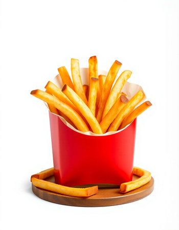 French fries in red box isolated on white background with clipping path.