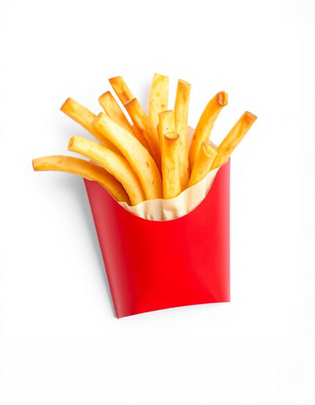 French fries in red box isolated on white background, clipping path included