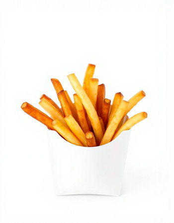 French fries in paper box isolated on white background with clipping path.