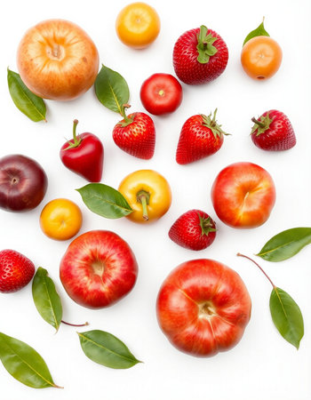 Fruit collection isolated on white background. Top view. Flat lay patternの写真素材