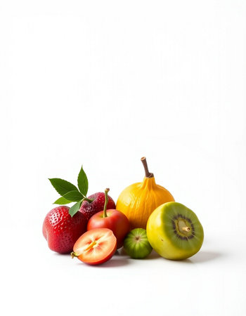 Fruits isolated on white background with copy space. Healthy food concept.の写真素材
