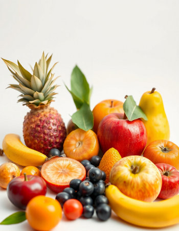 Fruits and berries on a white background. Healthy food concept.