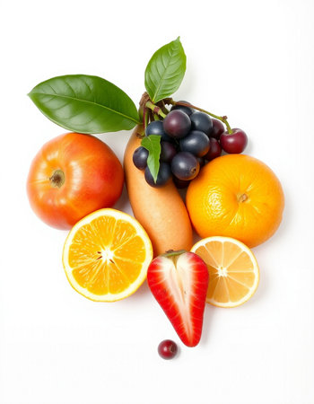 Fruits and vegetables isolated on white background. Healthy food concept.