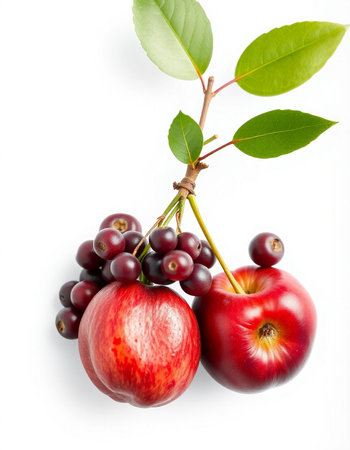 Fruits on a white background. Red apples and cherries.