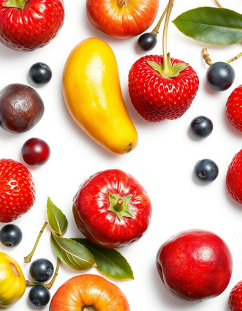 Fruits on a white background. Healthy food. Top view.の写真素材
