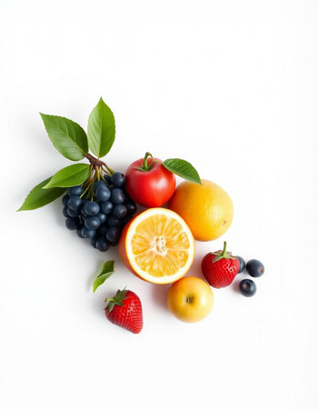 Fruits and berries isolated on a white background. Healthy food.の写真素材