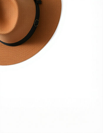 Top view of straw hat isolated on white background with copy space.の写真素材
