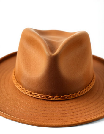 Brown cowboy hat isolated on white background. Close-up shot.の写真素材