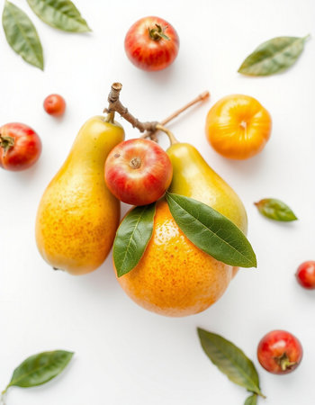 Fruits on a white background. Flat lay, top view.の写真素材