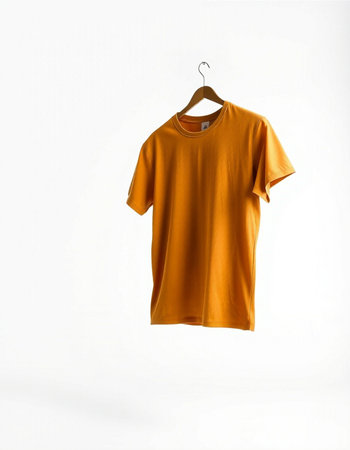 Orange t-shirt on a hanger isolated on a white background