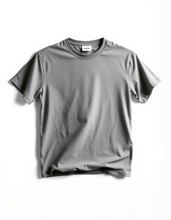 Blank grey t-shirt on white background. Mockup for designの写真素材