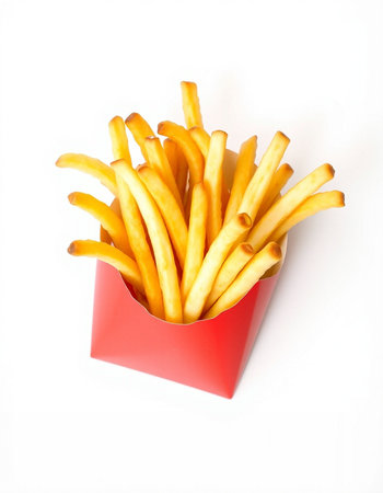 French fries in a red box on a white background. Isolatedの写真素材