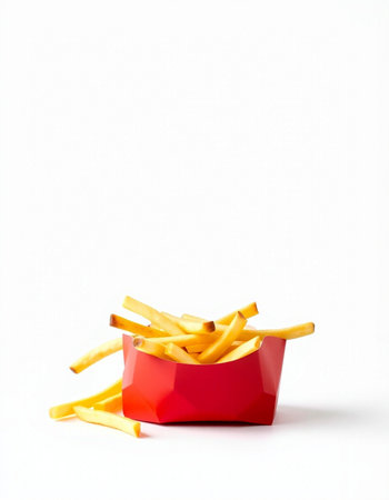 French fries in red box isolated on white background with copy space.の写真素材