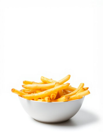 French fries in white bowl isolated on white background with clipping path.の写真素材