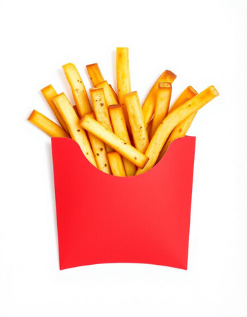 French fries in red box isolated on white background, clipping path included
