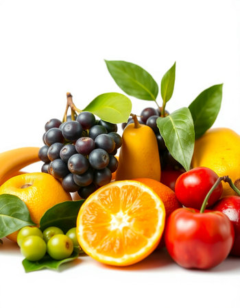Fruits and vegetables isolated on a white background. Healthy food.