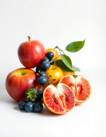 Fruits and berries on a white background. Healthy food concept.の写真素材