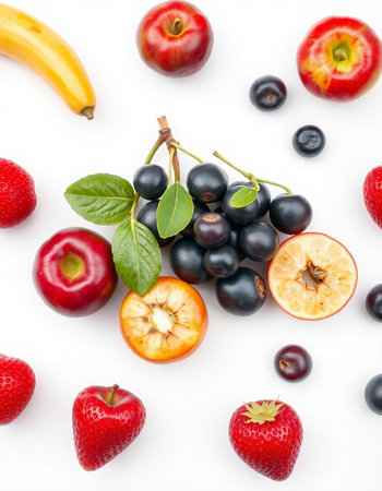 Composition of fresh fruits on a white background. Top view.の写真素材