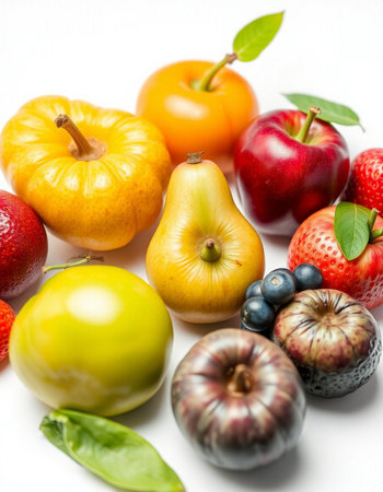 Fruits and vegetables isolated on white background. Healthy food concept.