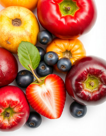 Fruits and vegetables on a white background. Healthy food concept.