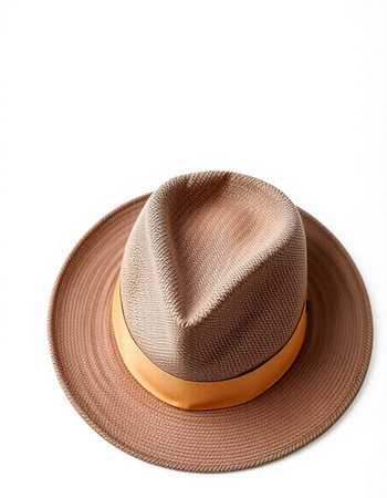 Brown hat isolated on white background. Top view, flat lay.の写真素材