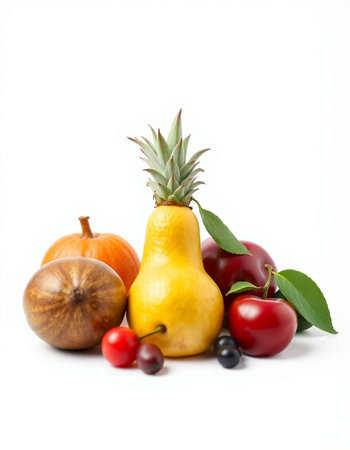 Fresh fruits isolated on white background. Healthy food concept.の写真素材