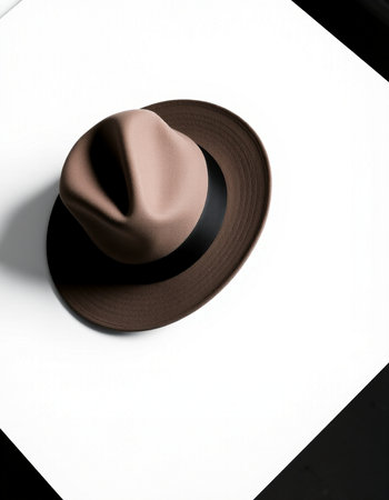 Brown hat on a white background. Top view. Flat lay.の写真素材