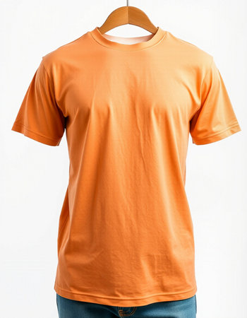 Orange t-shirt on a mannequin on a white backgroundの写真素材