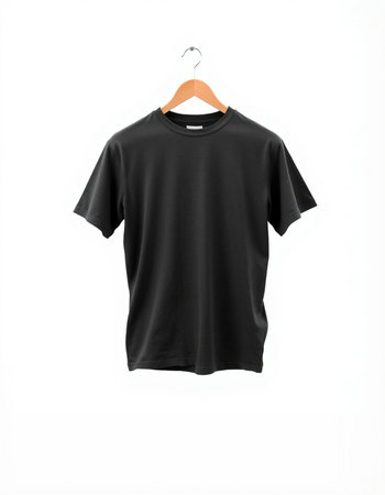 Black t-shirt on hanger isolated on white background. 3d rendering