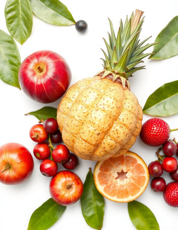 Fruits and vegetables isolated on white background. Healthy food concept.の写真素材