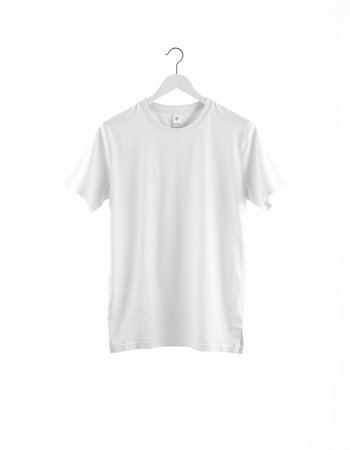 White t-shirt on a hanger isolated on a white backgroundの写真素材
