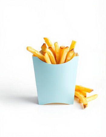 French fries in paper box isolated on white background with clipping path.