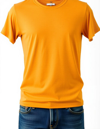 yellow t-shirt on a mannequin on a white backgroundの写真素材