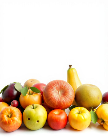 Fruits isolated on white background. Healthy food concept. Copy space.の写真素材