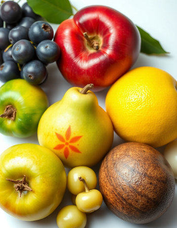Fruits and vegetables on a white background. Selective focus.の写真素材
