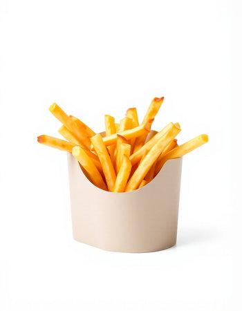 French fries in paper box isolated on white background with clipping path.