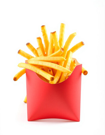 French fries in a red box on a white background. Isolatedの写真素材