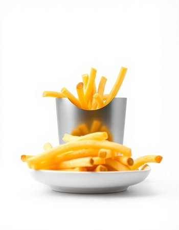 French fries in a bowl isolated on white background with clipping path.