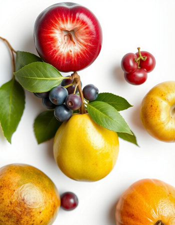Fruits on a white background, top view, close-upの写真素材