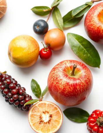 Fruits and berries on a white background. Healthy food concept.の写真素材