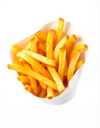 French fries in a bowl isolated on white background. Selective focus.