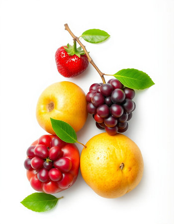 Fruits isolated on a white background. Healthy food concept. Top view.の写真素材