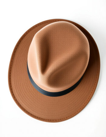 Brown hat isolated on a white background. Top view. Flat lay.の写真素材