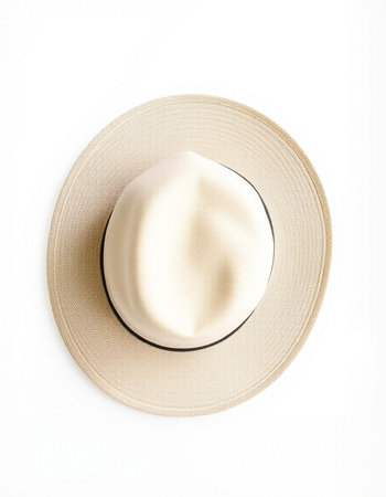 Straw hat isolated on white background. Top view. Flat lay.の写真素材