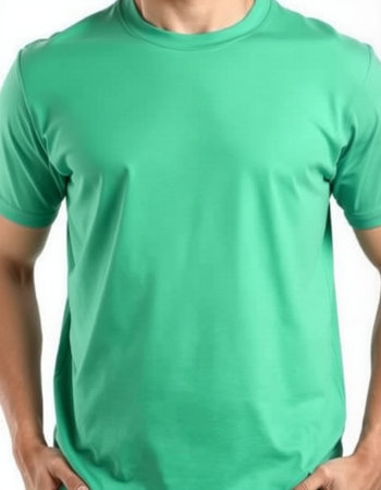 blank green t-shirt on a man (isolated on white)の写真素材